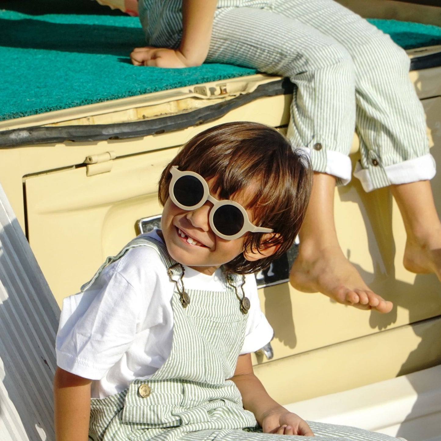 Olive Seersucker Dungarees