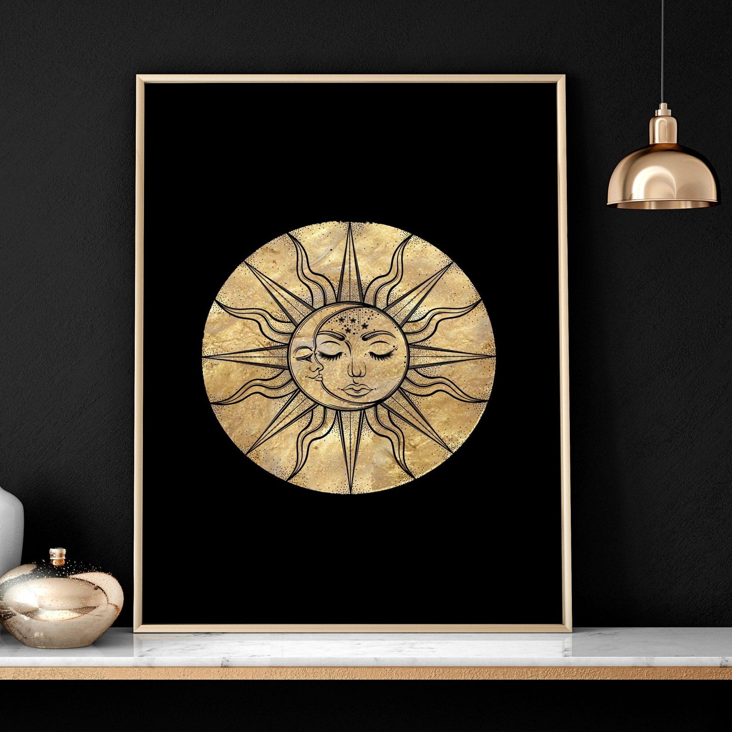 Sun and moon drawing  | set of 3 framed wall art