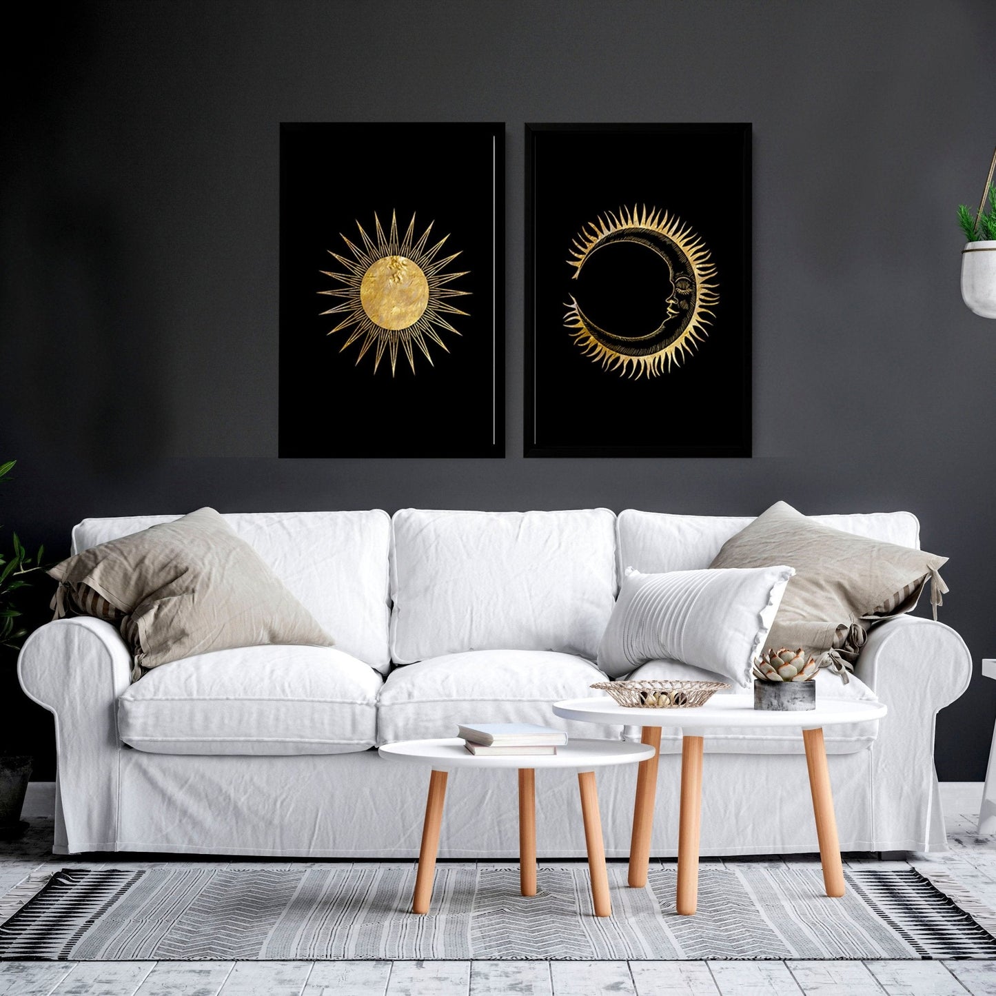 Sun and moon wall art | set of 2 wall art prints