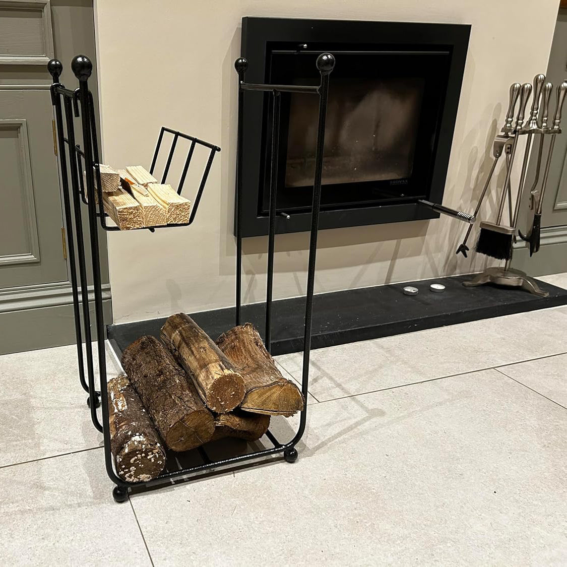 PoppyForge Compact Log Rack with Kindling Basket