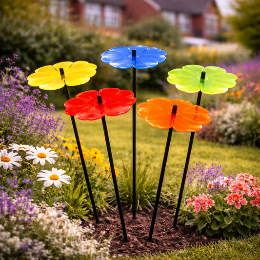 Garden Décor Ornaments Set of 5 'Double Blossoms'