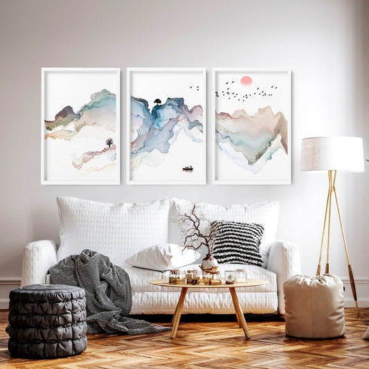 Art prints set of 3 | Japanese Sunset art prints