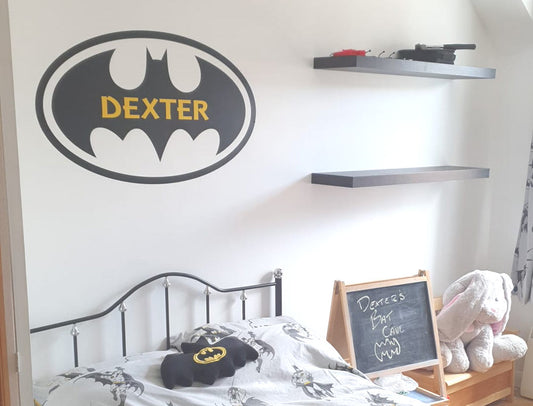 Personalised Batman Superhero Wall Sticker – Custom Name Decal for Kids’ Bedroom