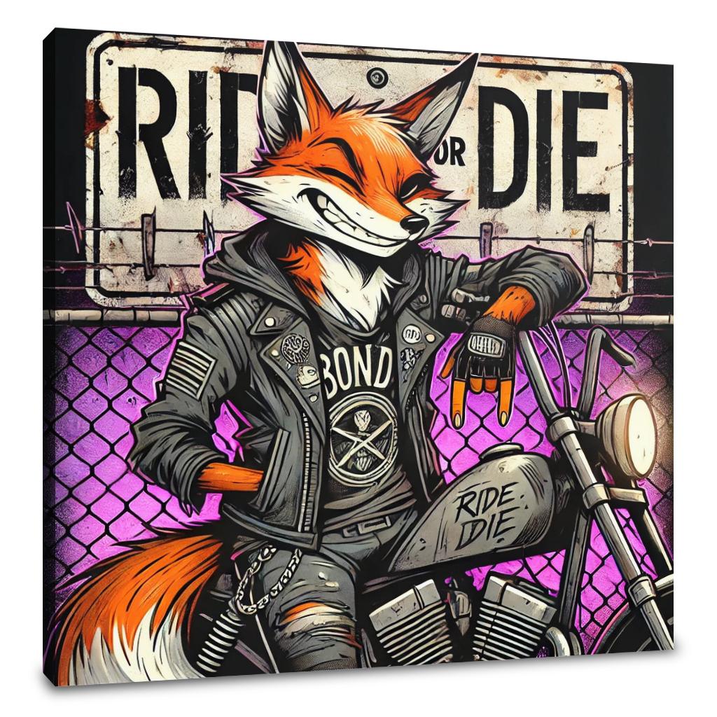 Grunge Biker Fox Canvas