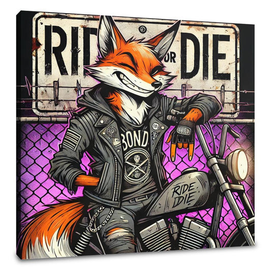 Grunge Biker Fox Canvas