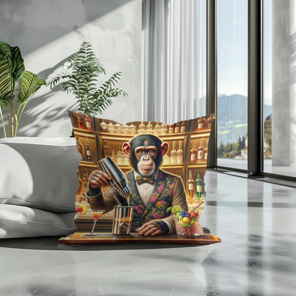 Chimpanzee Mixologist Cotton Cushion