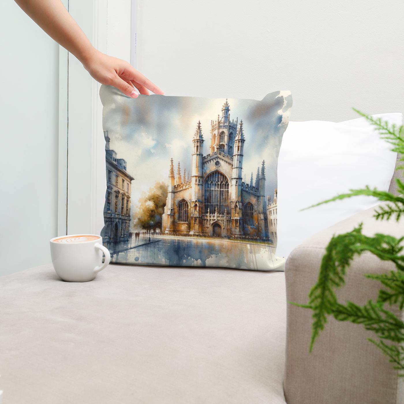 Cambridge St Mary's Watercolor Whisper Cotton Cushion