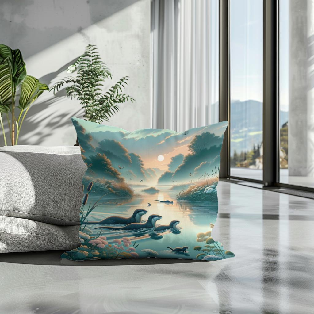 Dawn Otters Cotton Cushion