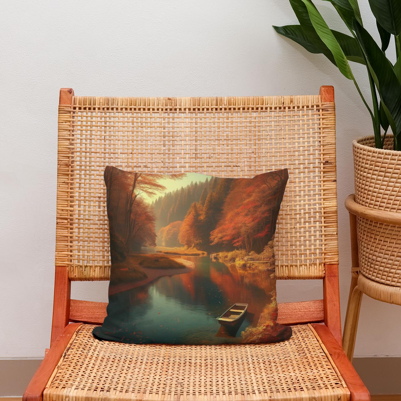 Autumn River Tranquility Cotton Cushion