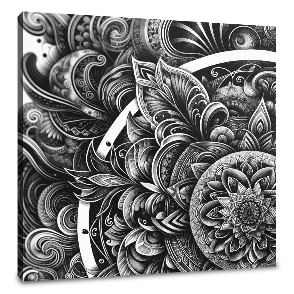 Inked Grace: Silver Line Elegance Canvas