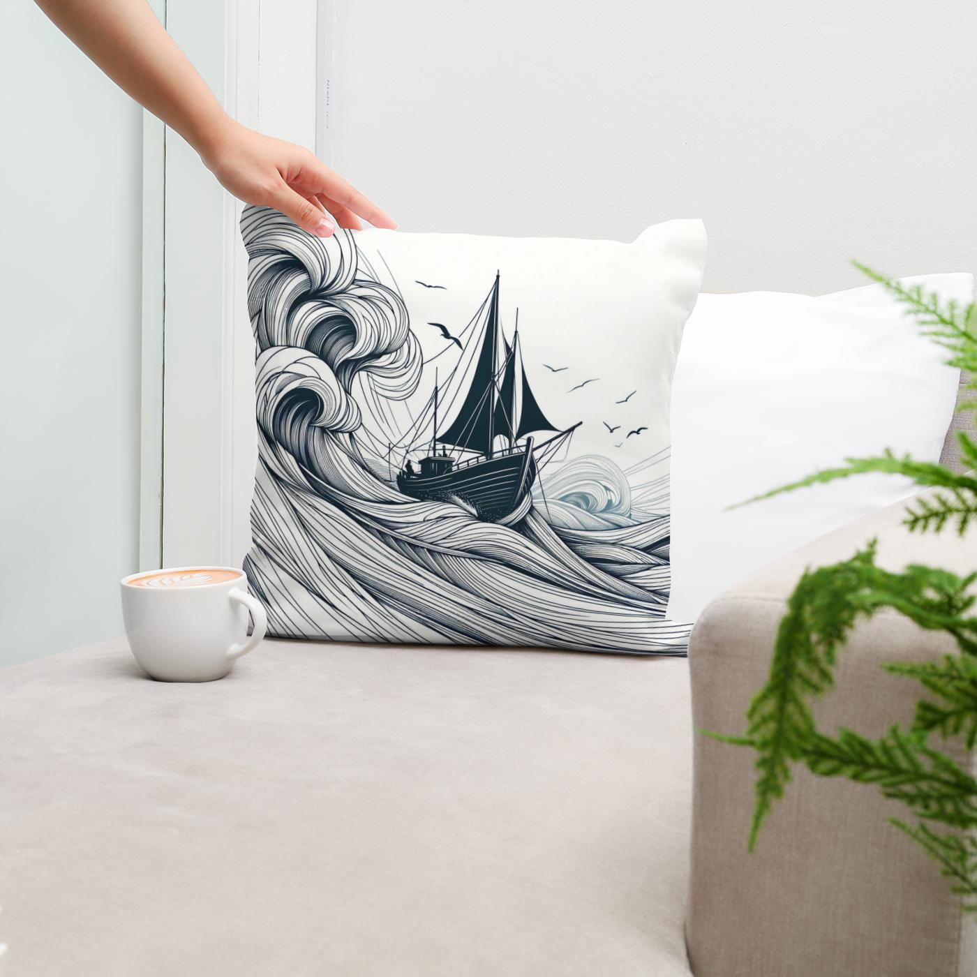 Resilient Waves Sketch Cotton Cushion