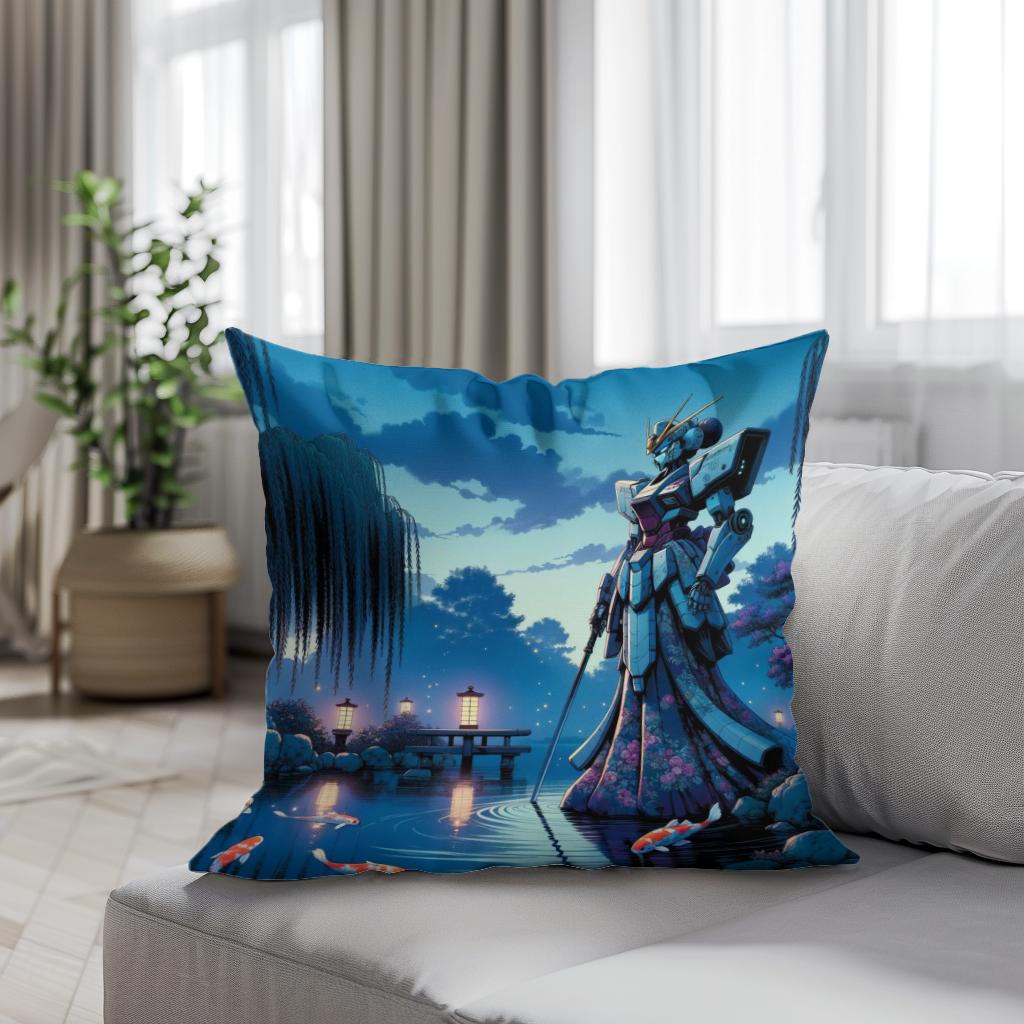 Mecha Geisha at Dusk Cotton Cushion