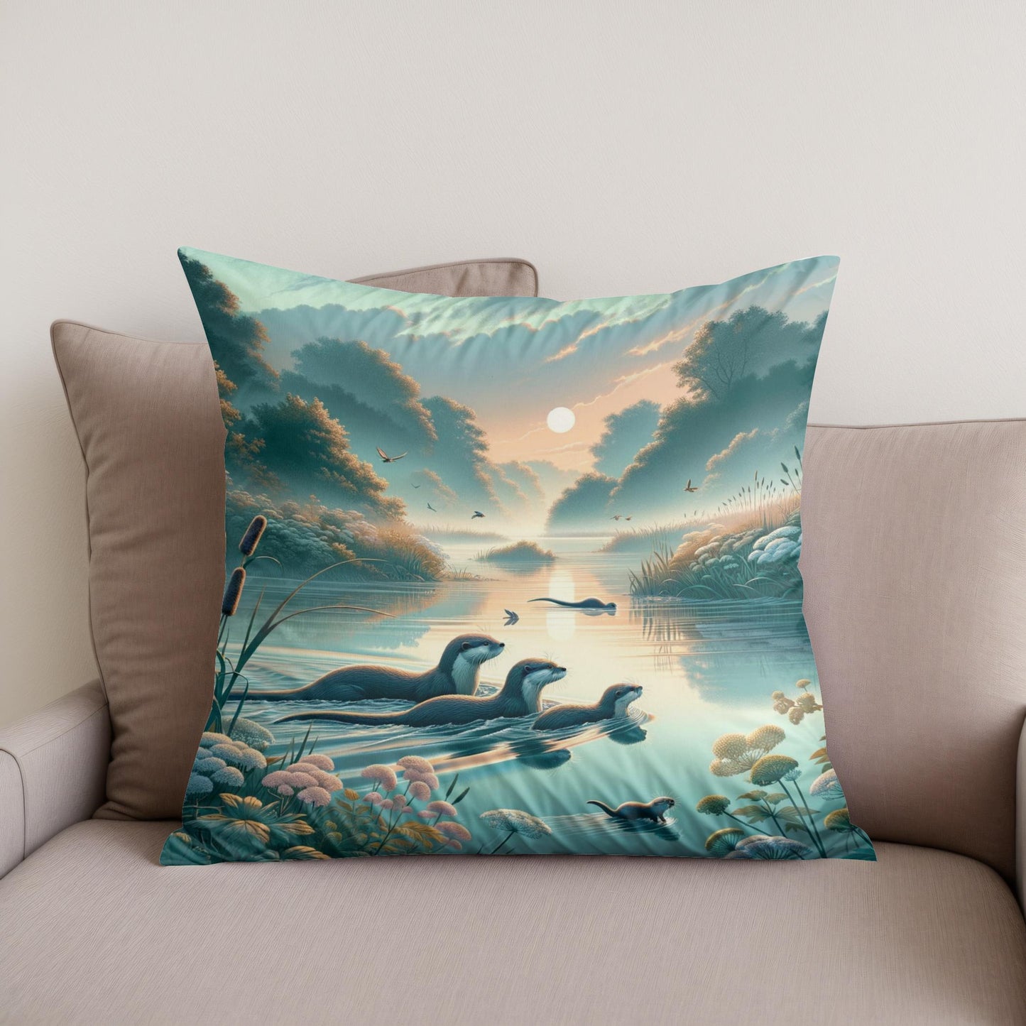 Dawn Otters Cotton Cushion