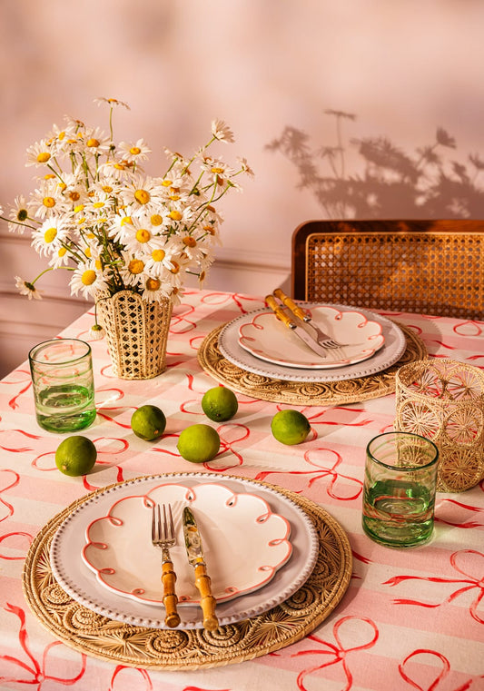 Kensington Bow Pink Cotton Tablecloth with Ric Rac