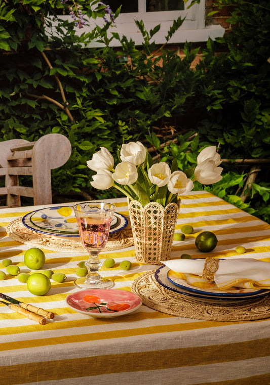 Lucinda Linen Tablecloth Yellow Stripe
