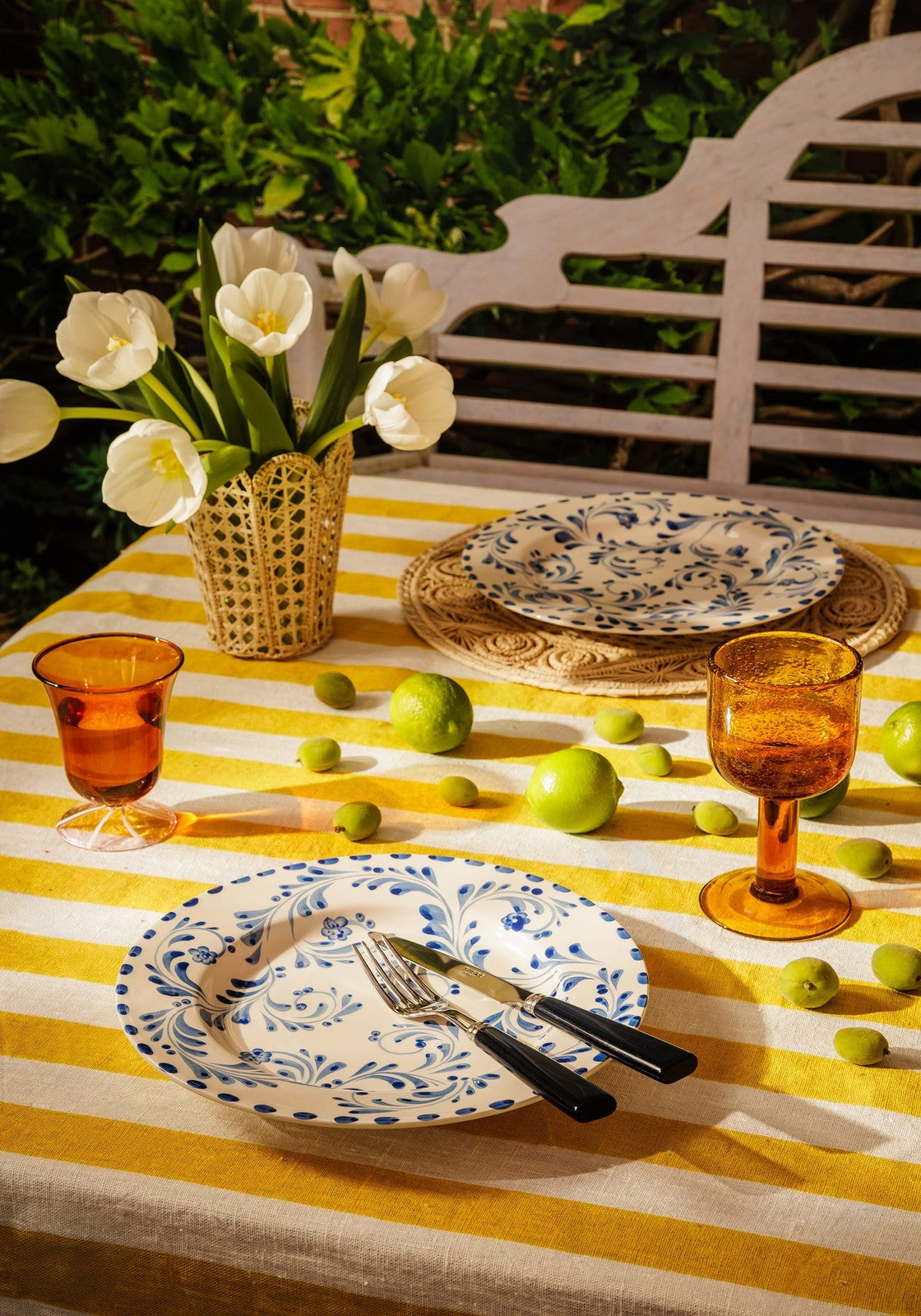 Lucinda Linen Tablecloth Yellow Stripe