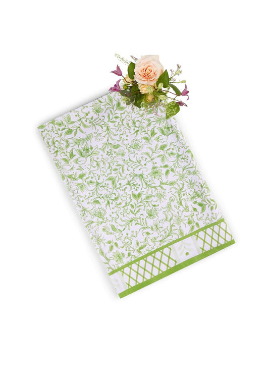 Pretty Meadow Green Floral Cotton Tablecloth