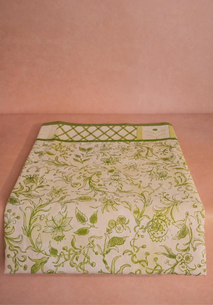 Pretty Meadow Green Floral Cotton Tablecloth