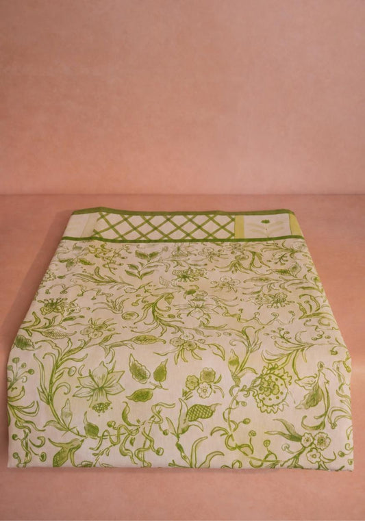 Pretty Meadow Green Floral Cotton Tablecloth