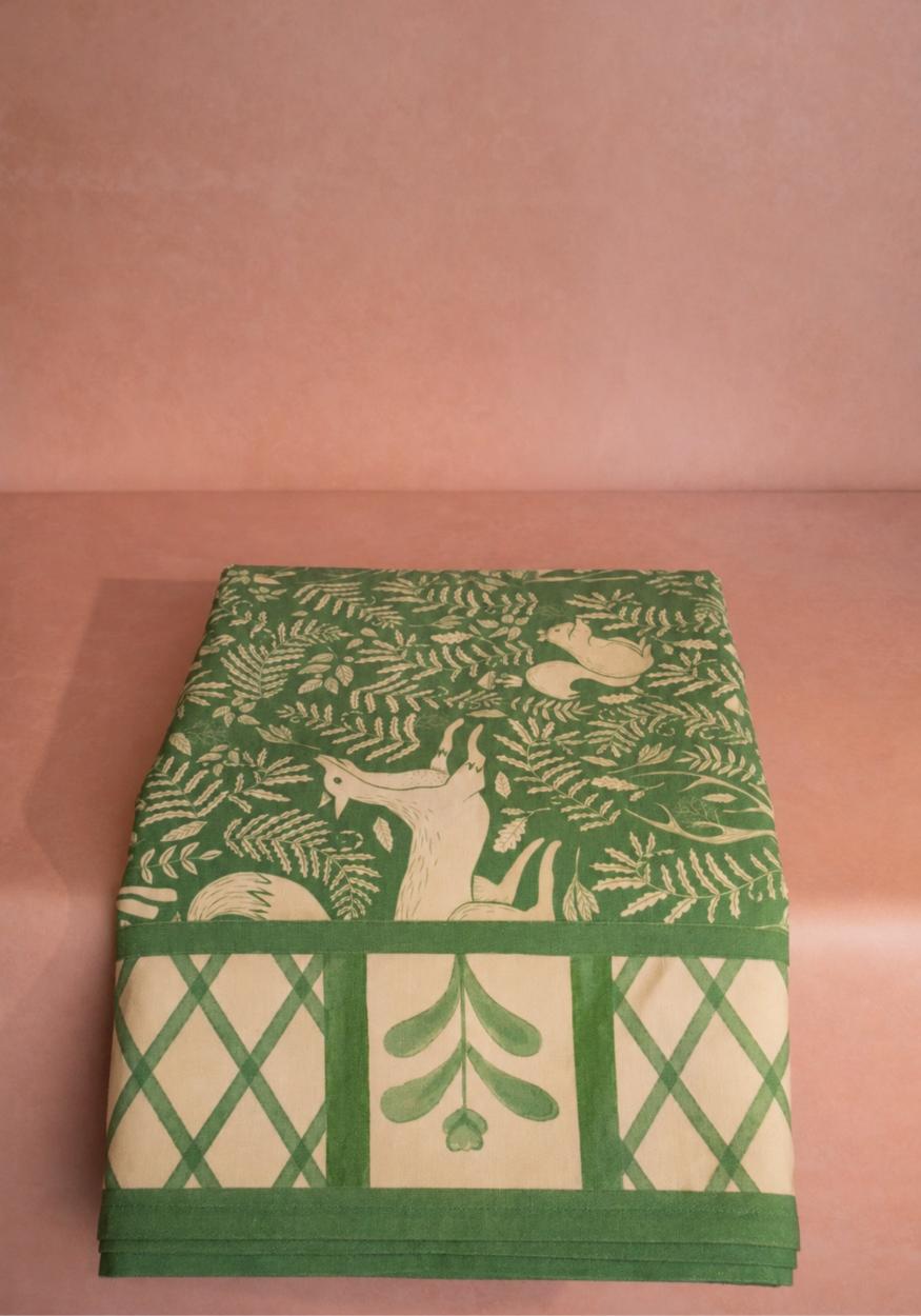 The Wycliffe Woodland Green Cotton Tablecloth