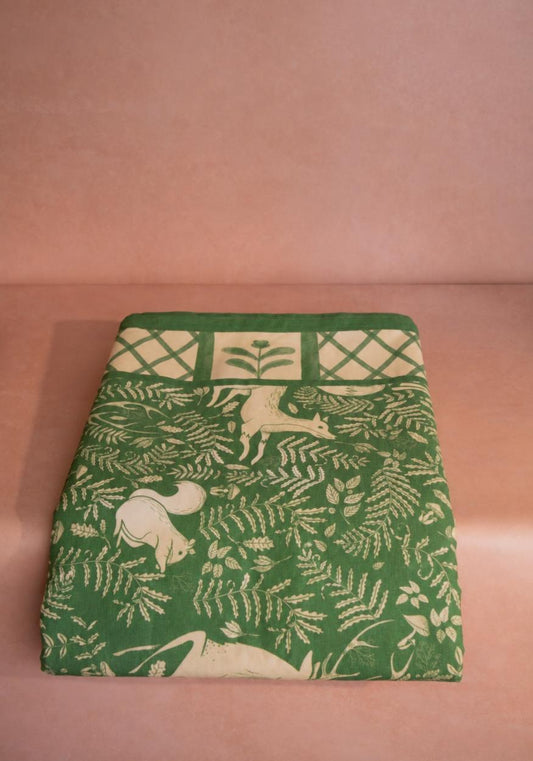The Wycliffe Woodland Green Cotton Tablecloth