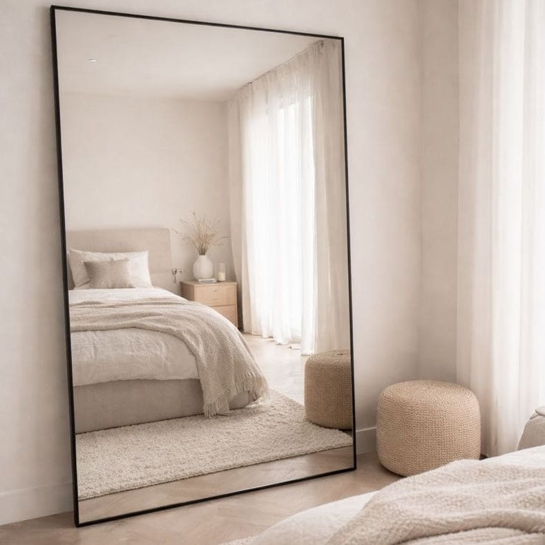 Takara - Full Length Leaner Black Metal Rectangle Mirror - 200cm x 120cm