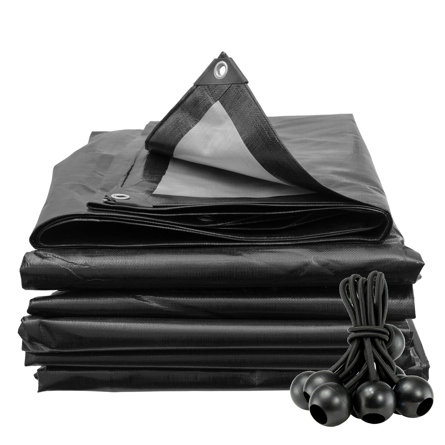 Black/Silver L-Grade Tarpaulin with Bungee Balls (Black)