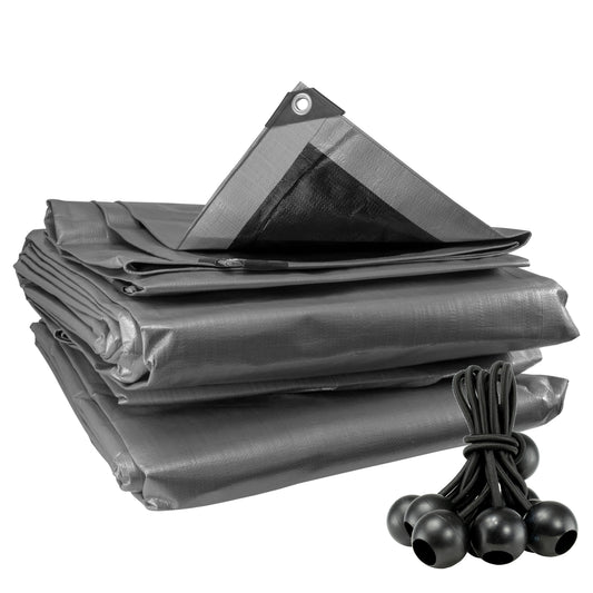 Silver XL-Grade Tarpaulin with 10 x 6" Bungee Balls (Black)