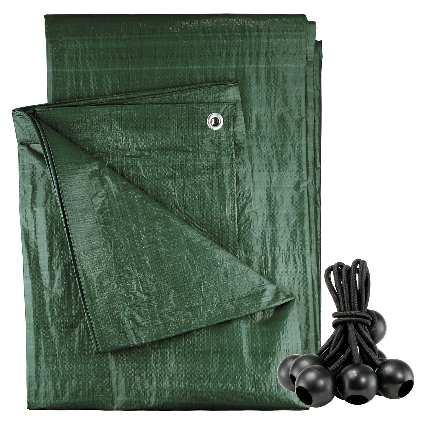 Green M-Grade Tarpaulin with 10 x 6" Bungee Balls (Black)