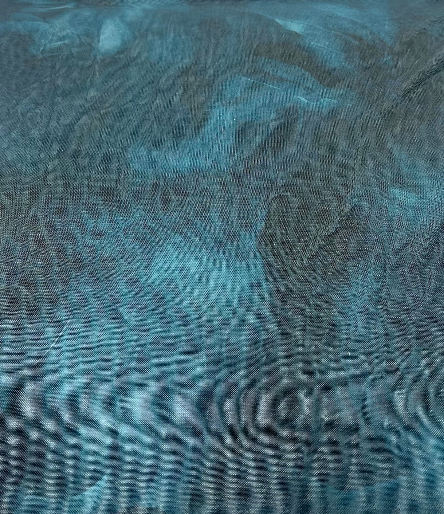 Teal Green Tie Dye Print Mesh Fabric Stretch