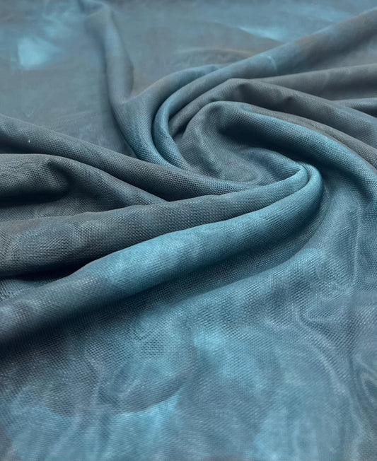 Teal Green Tie Dye Print Mesh Fabric Stretch