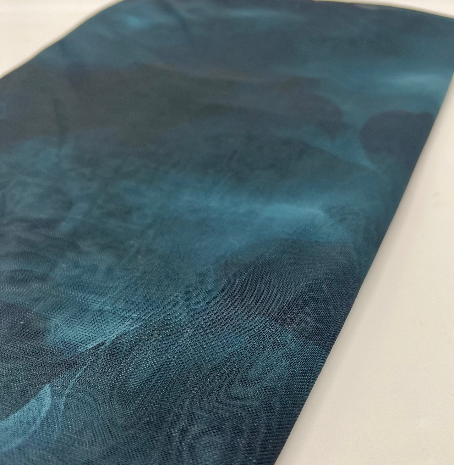 Teal Green Tie Dye Print Mesh Fabric Stretch