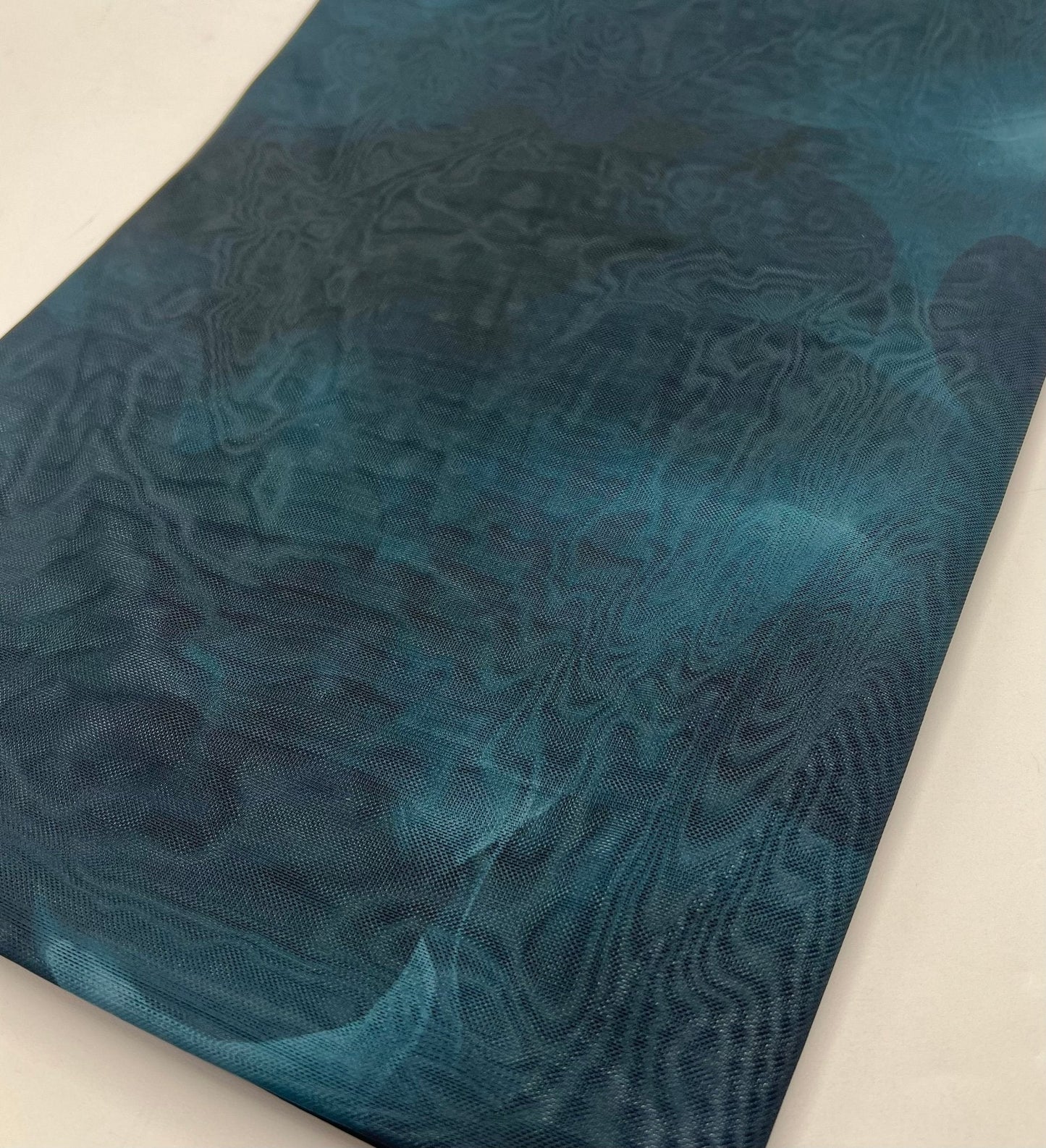 Teal Green Tie Dye Print Mesh Fabric Stretch