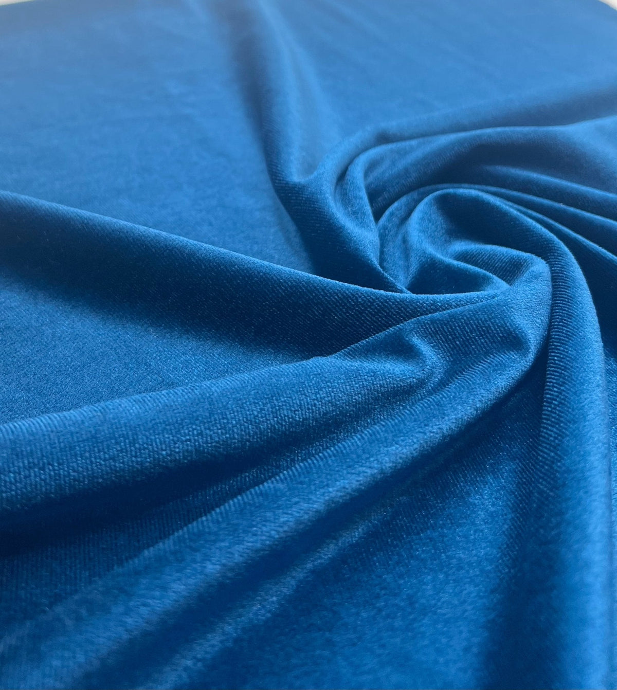 Teal Plain Velour Spandex Stretch Fabric