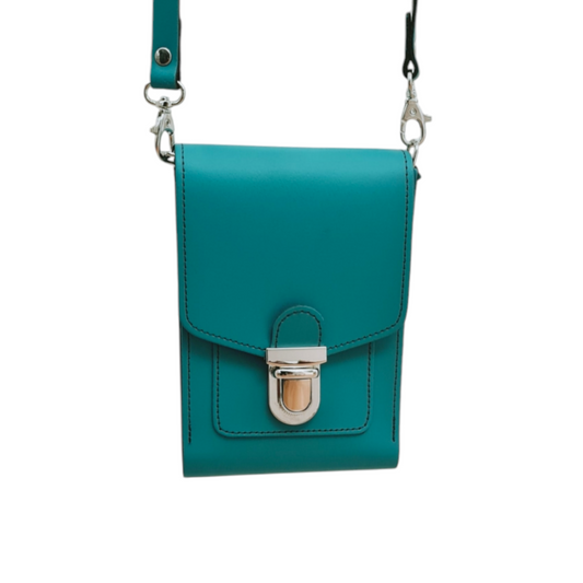 Leather Push Lock Crossbody Phone Case - Teal