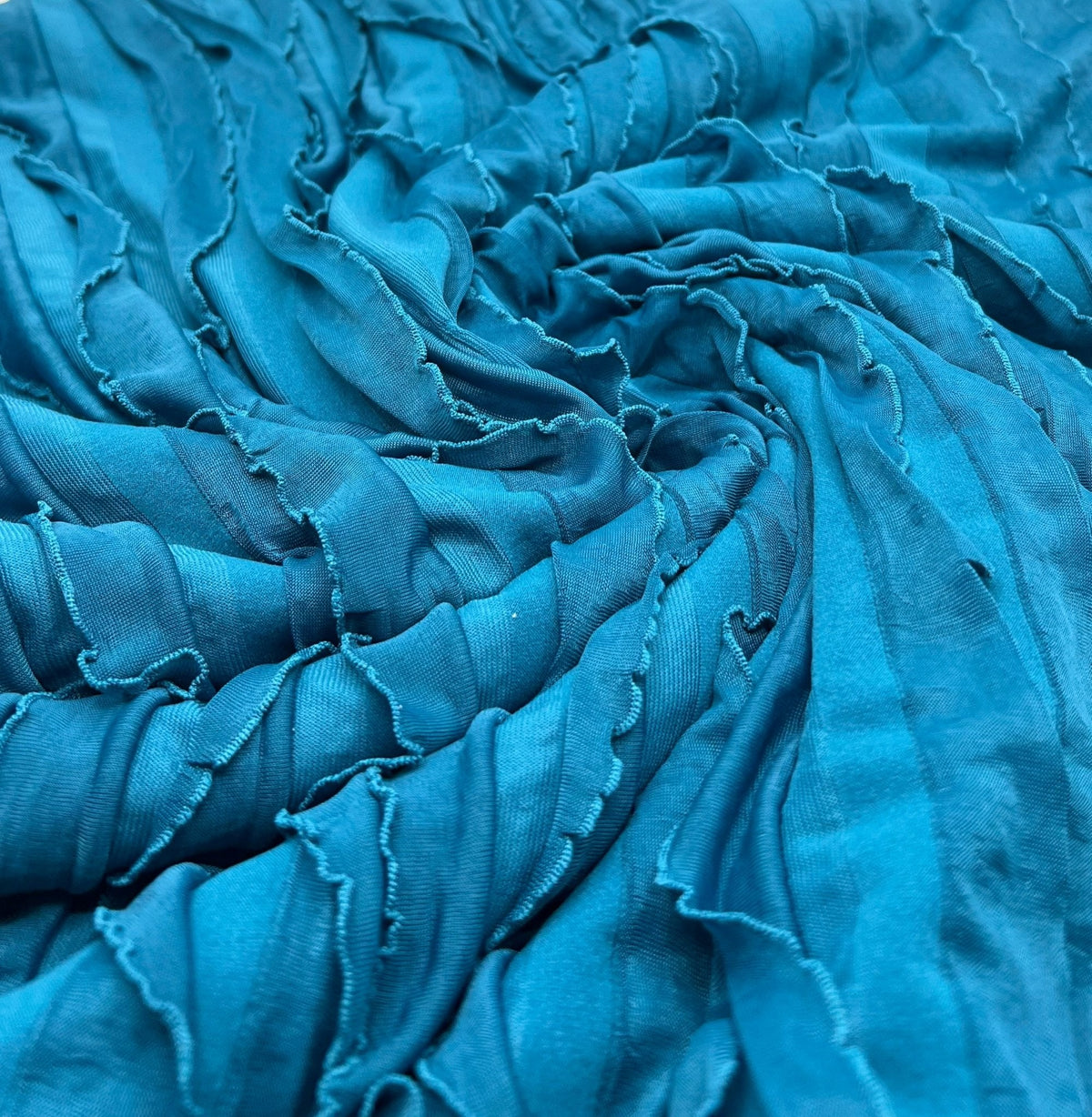 Teal Ruffle Textured 4 Way Stretch Fabric