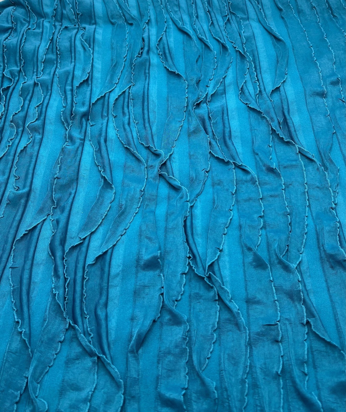 Teal Ruffle Textured 4 Way Stretch Fabric
