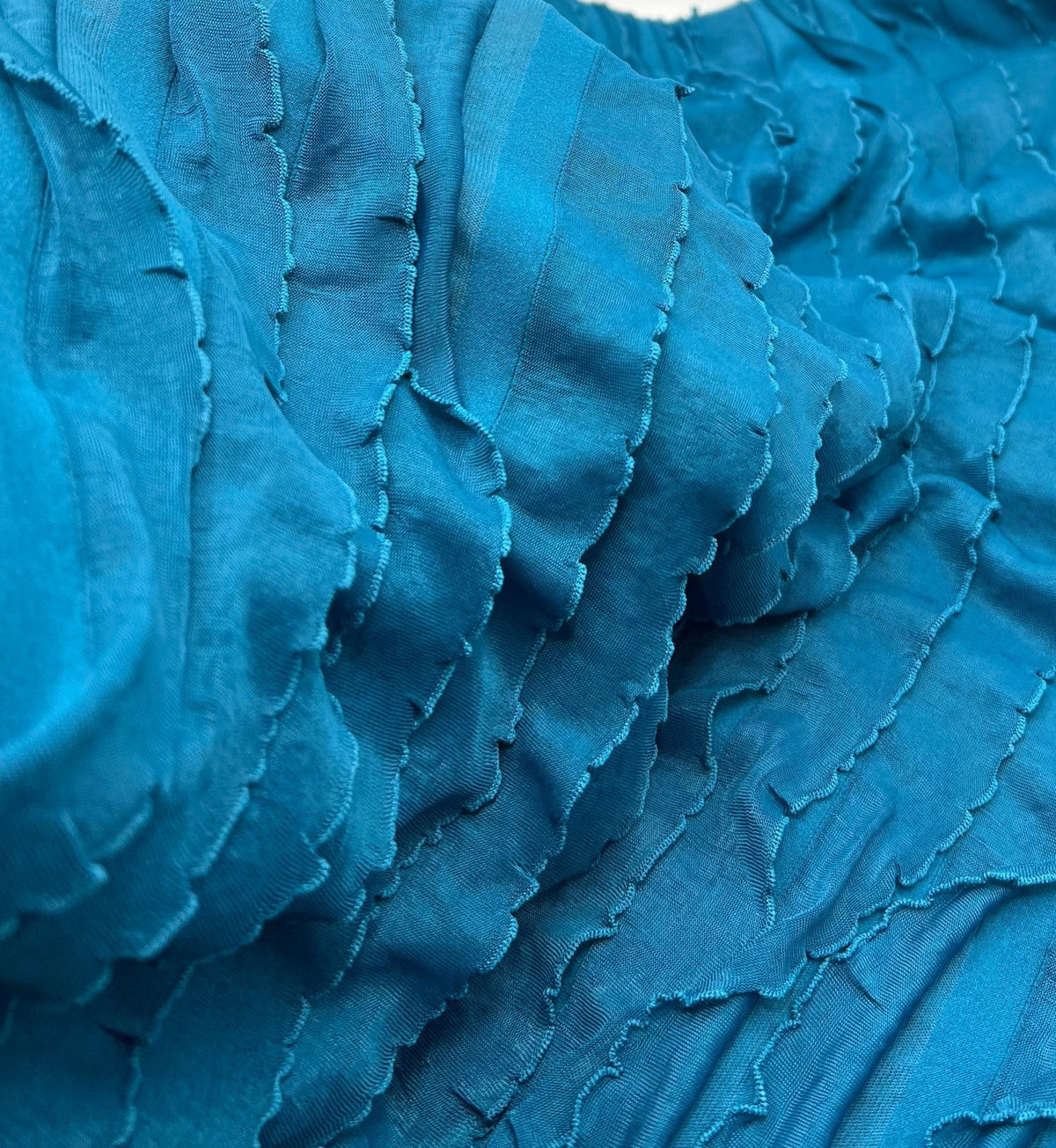 Teal Ruffle Textured 4 Way Stretch Fabric