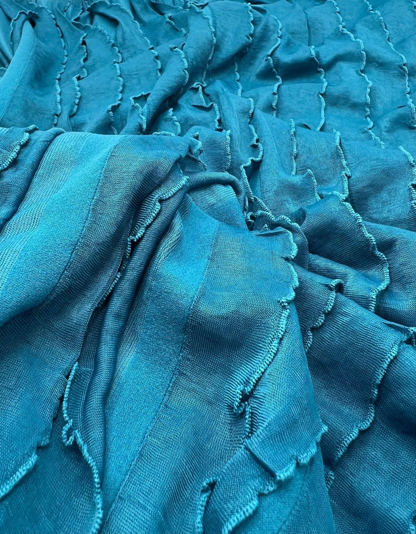 Teal Ruffle Textured 4 Way Stretch Fabric