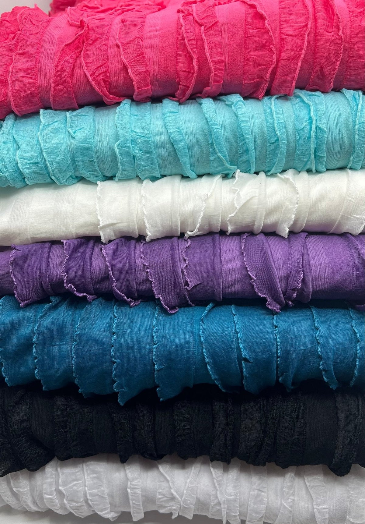 Teal Ruffle Textured 4 Way Stretch Fabric
