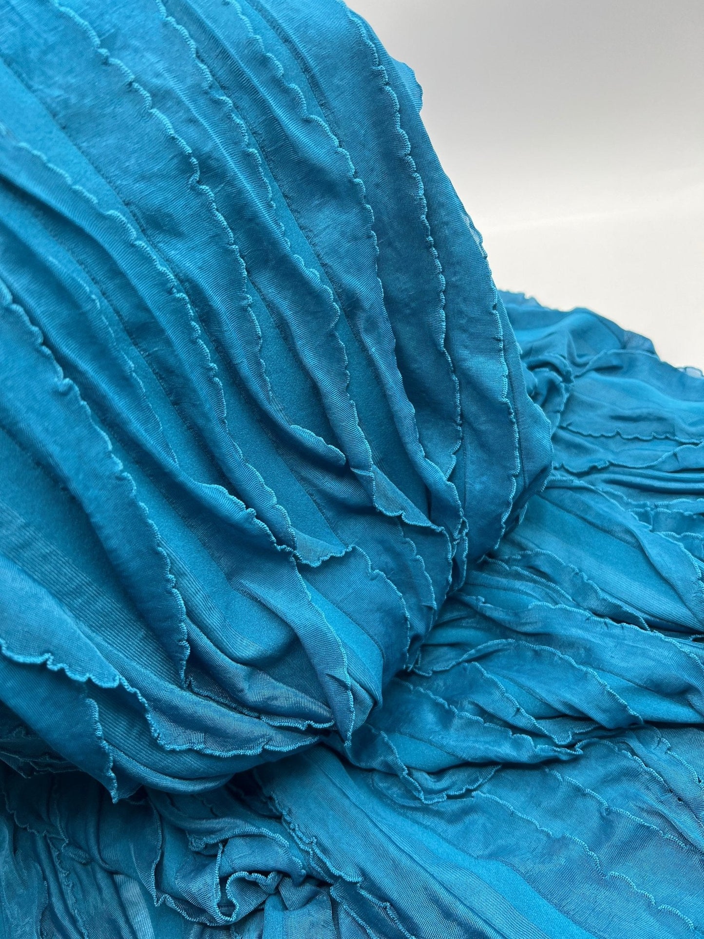 Teal Ruffle Textured 4 Way Stretch Fabric