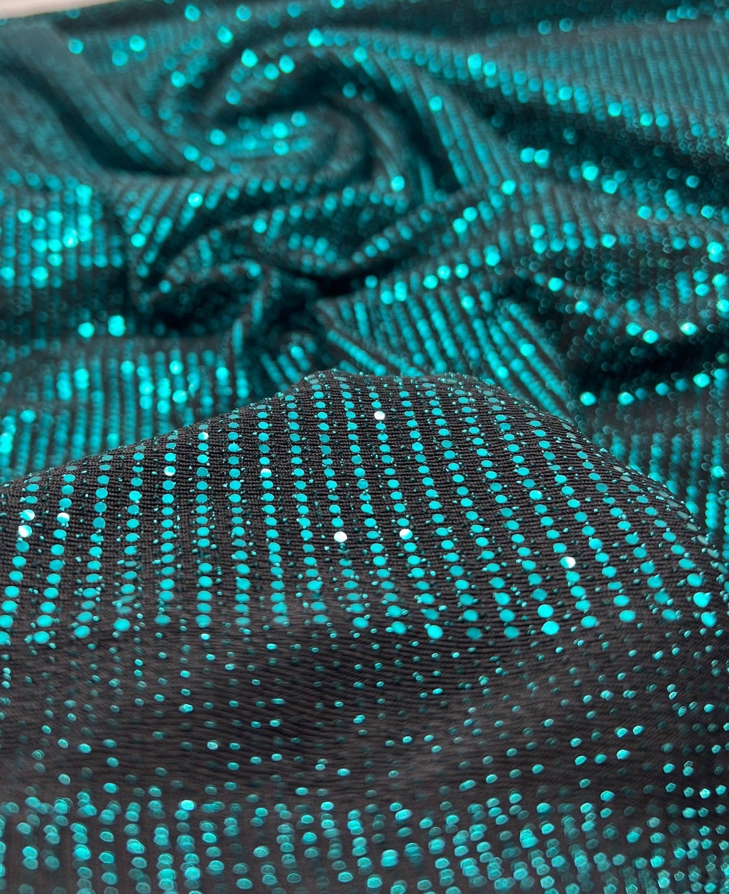 Teal Sequin Nylon Metallic Sparkle Stretch Fabric