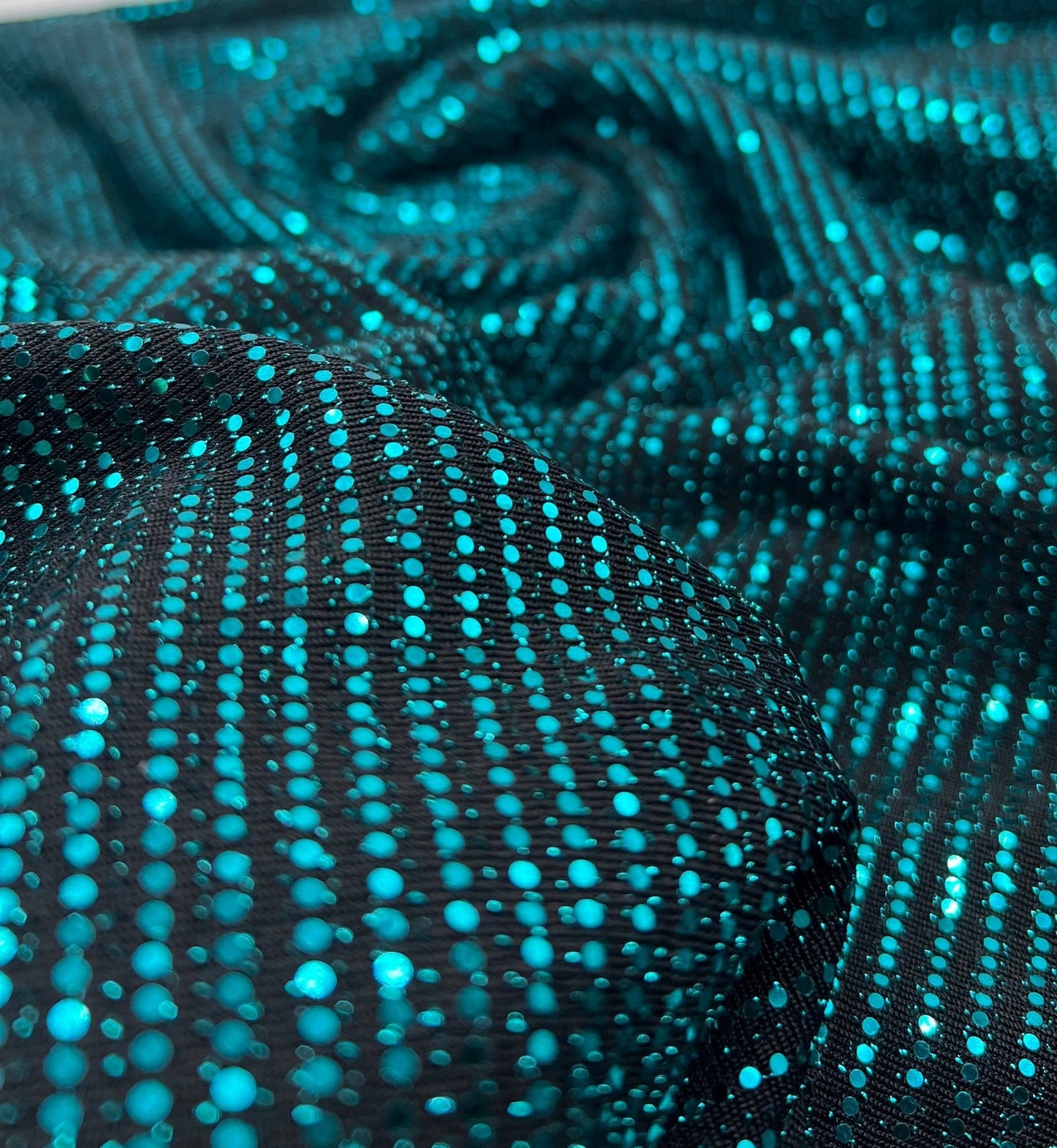 Teal Sequin Nylon Metallic Sparkle Stretch Fabric