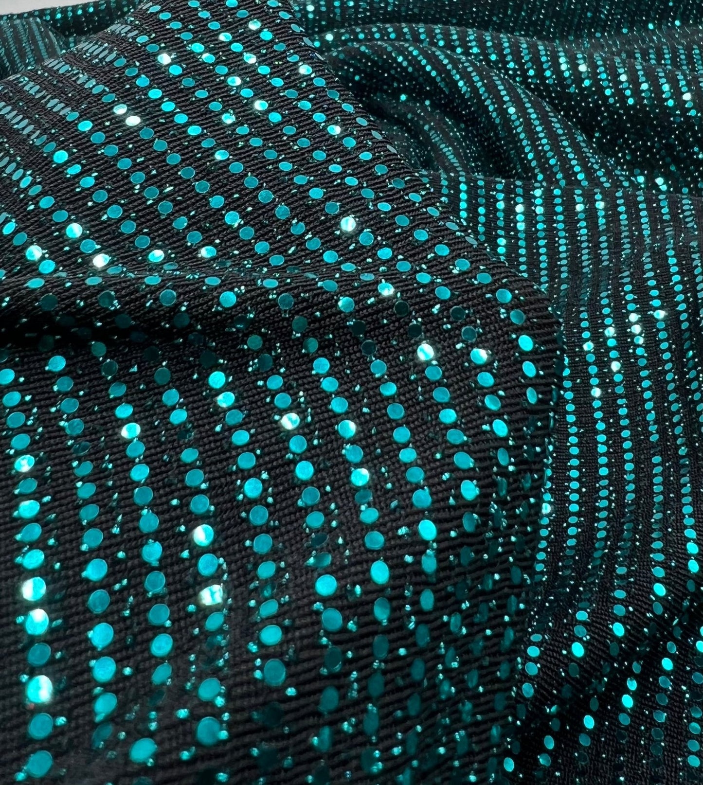 Teal Sequin Nylon Metallic Sparkle Stretch Fabric