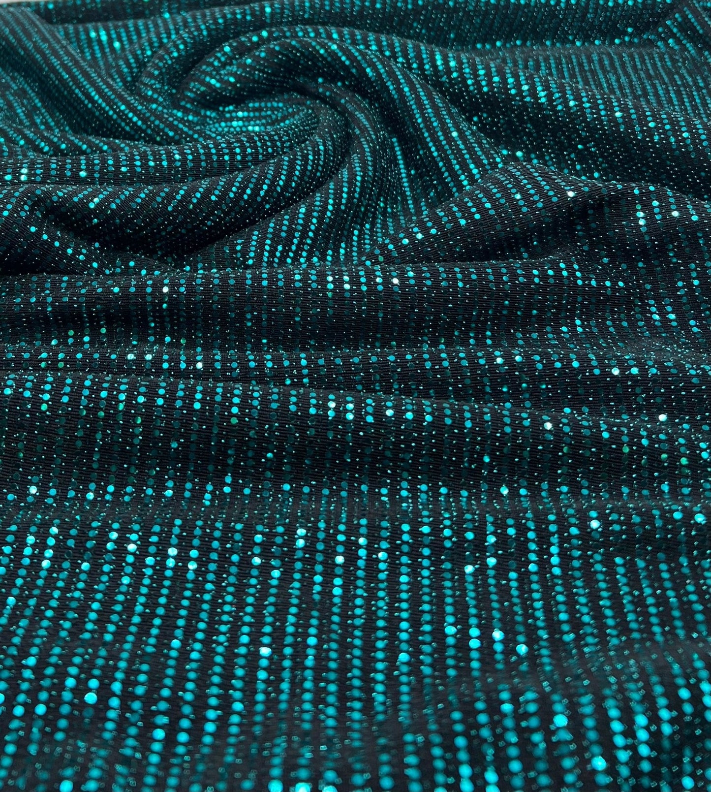 Teal Sequin Nylon Metallic Sparkle Stretch Fabric