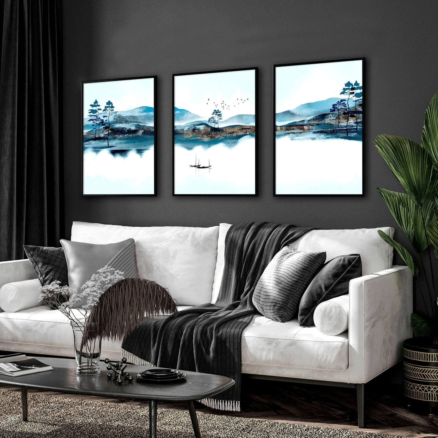 Wall art in sets of 3 for living room decor