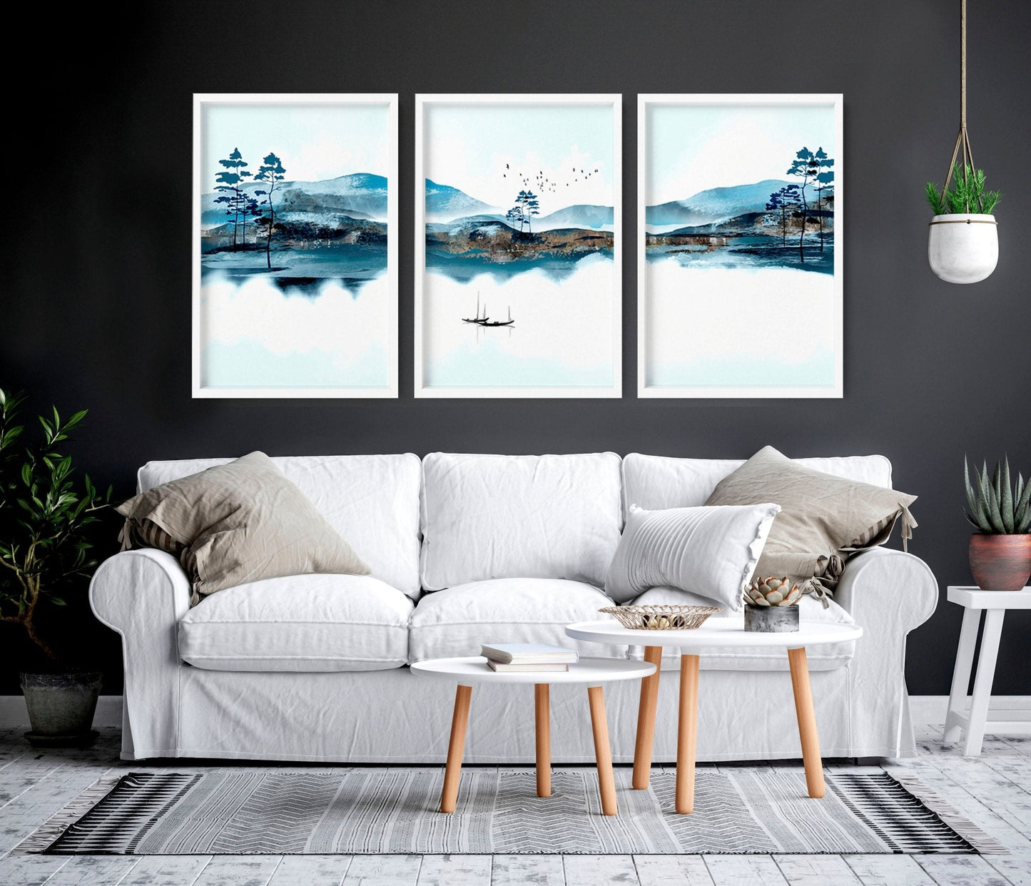Wall art in sets of 3 for living room decor