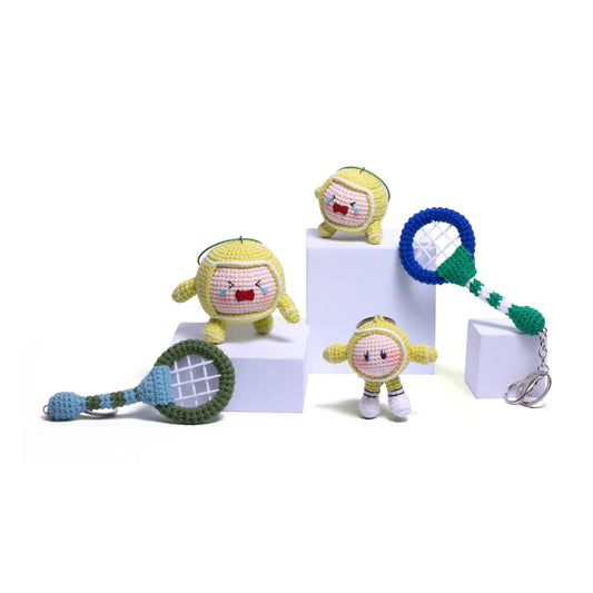 Crochet Tennis Ball & Racket Bag Charm – Adorable Handmade Accessory for Tennis Bags