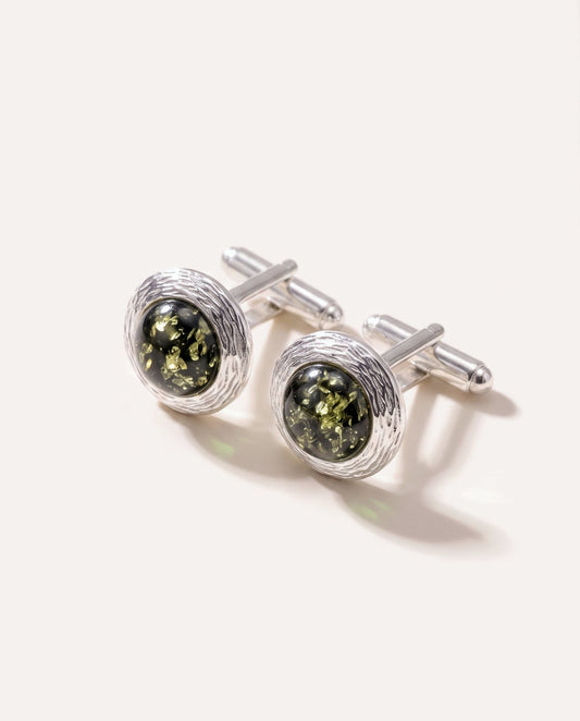 Textured Frame Green Amber Cufflinks