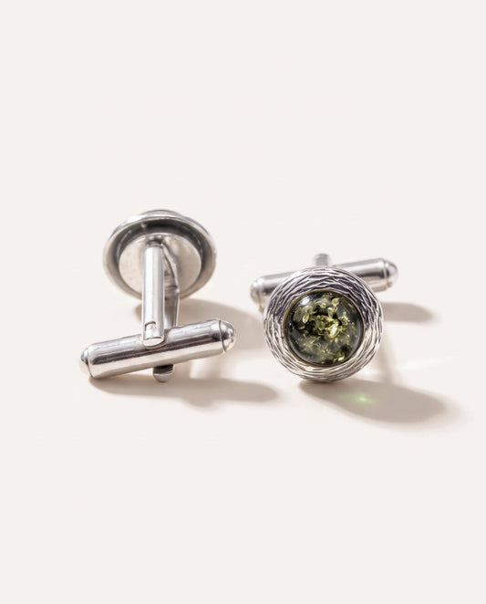 Textured Frame Green Amber Cufflinks